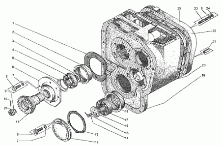Коробка передач ДЗ-98 со стороны муфты сцепления